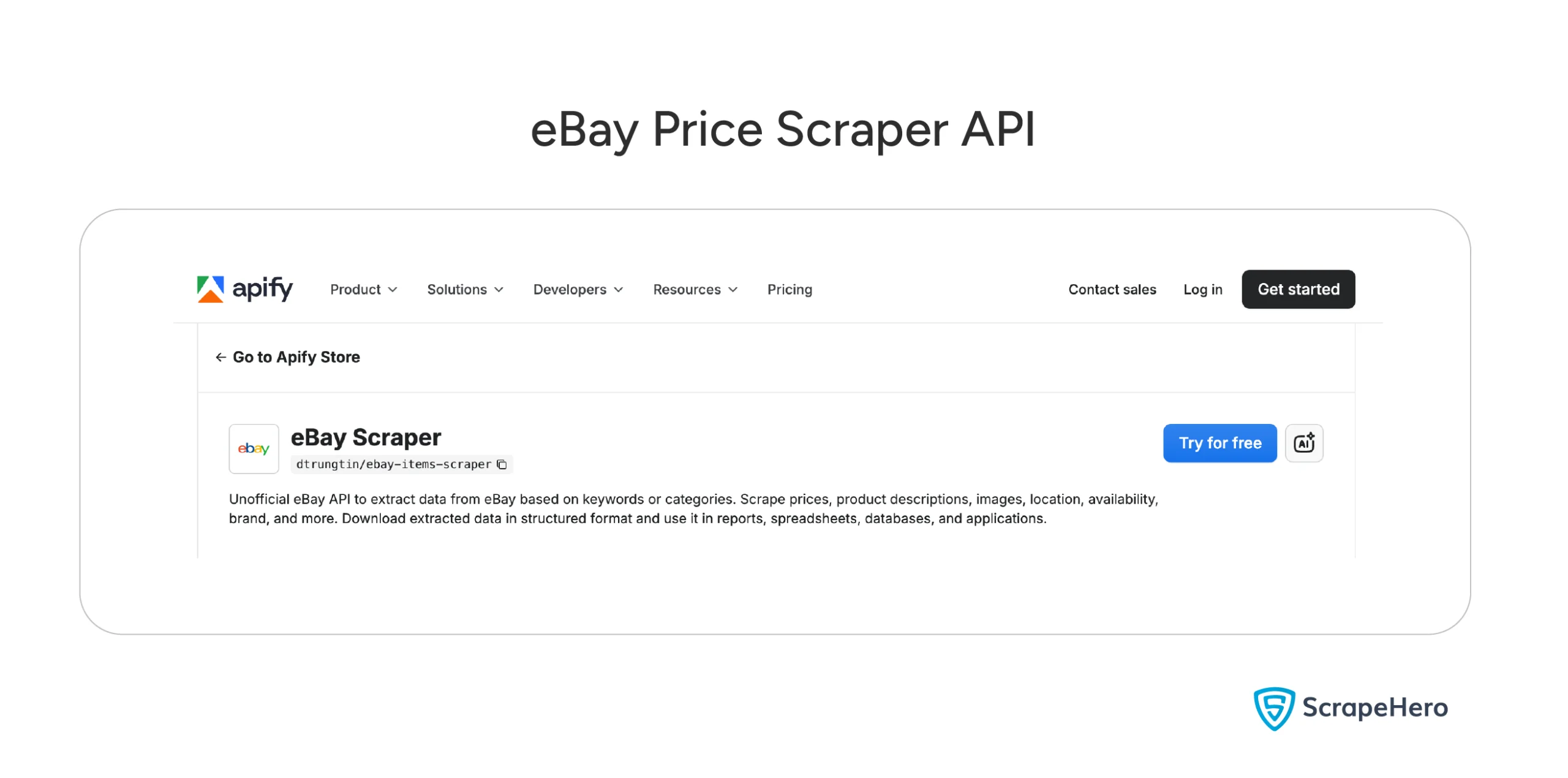 Apify eBay price scraper API product page interface