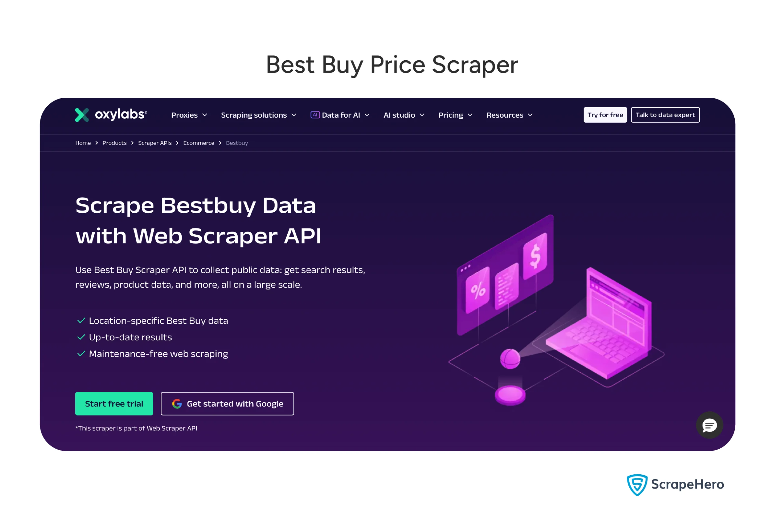 Oxylabs Bestbuy price scraper product page interface