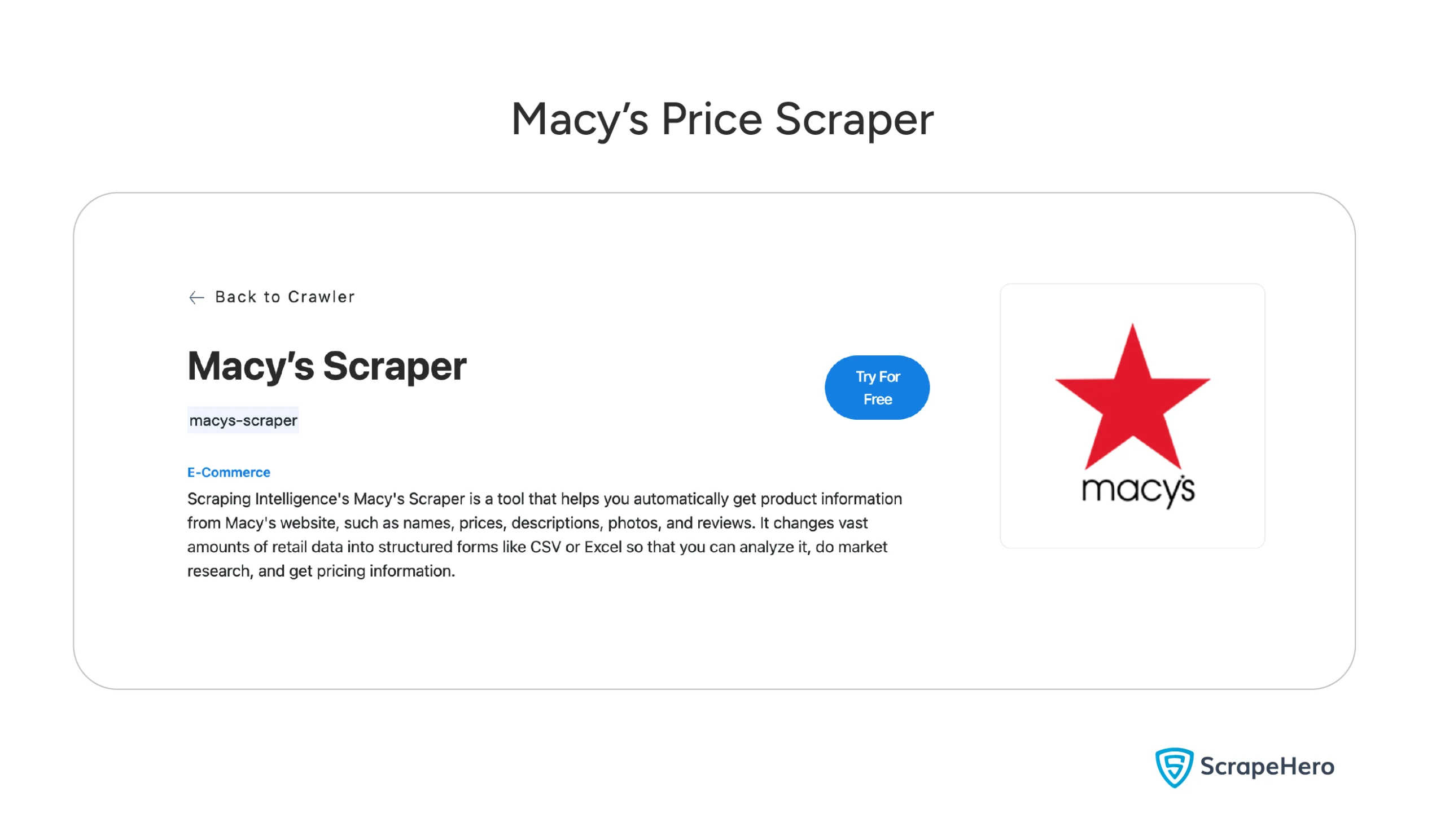 Image of Macy’s price scraper product page interface