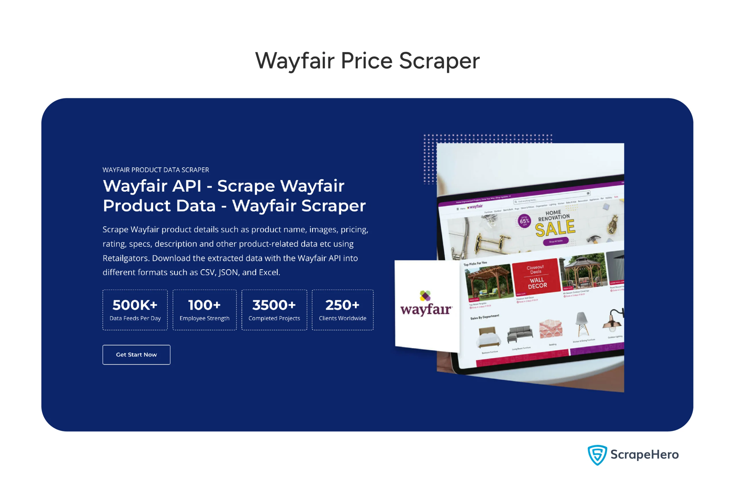 Wayfair price and product scraper product page interface