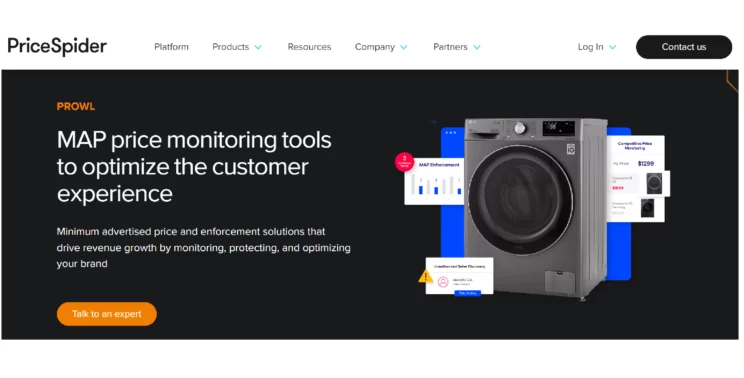 The home page of PriceSpider