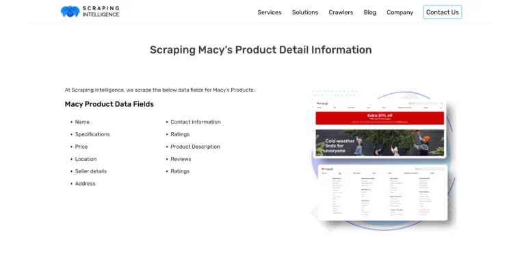 home page of the Macy’s price scraping tool