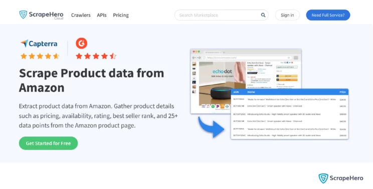 home page of the ScrapeHero Amazon price scraping tool