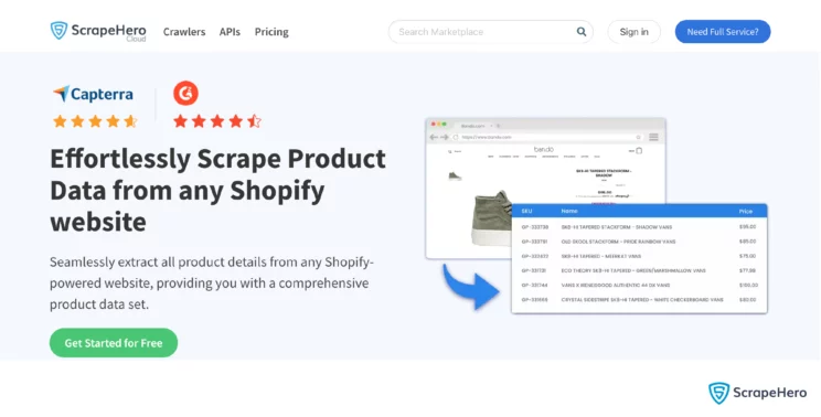 home page of the ScrapeHero Shopify price scraping 