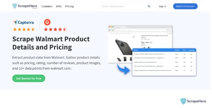home page of the ScrapeHero Walmart price scraping tool