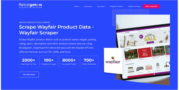 home page of the Wayfair price scraping tool