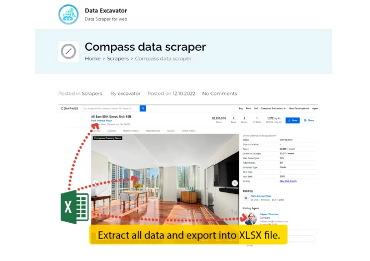 screenshot of the home page of Compass real estate scraper