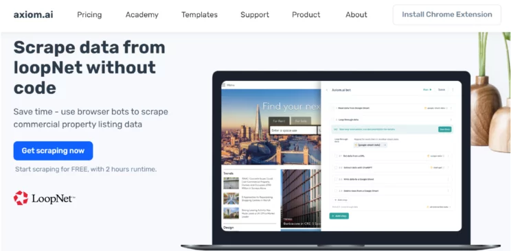 screenshot of the home page of loopNet real estate scraper.
