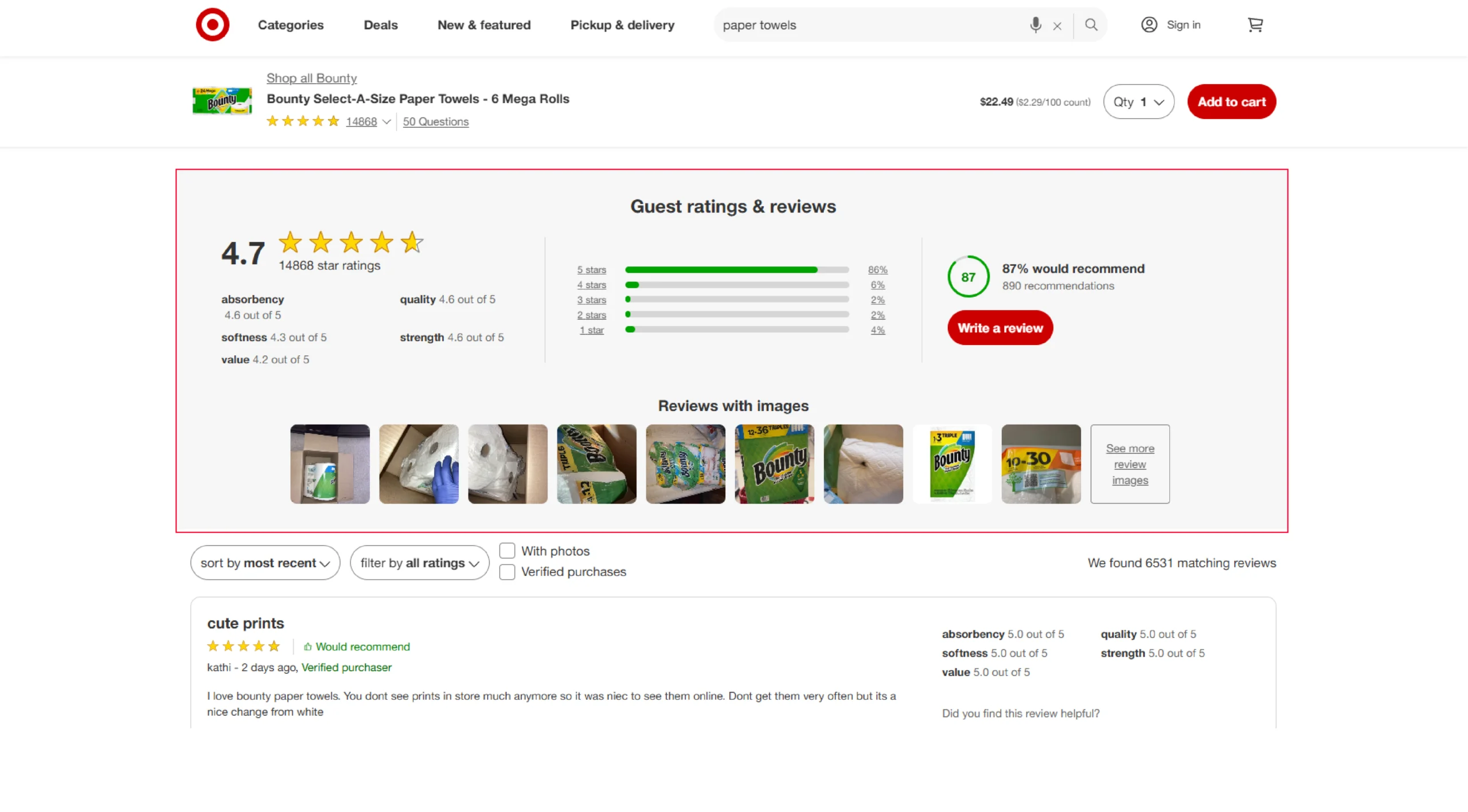 Product ratings on Target.com 