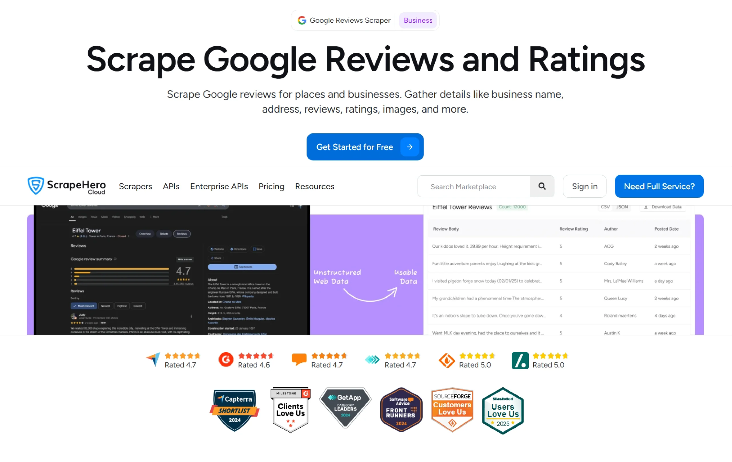 Google reviews scraper from ScrapeHero