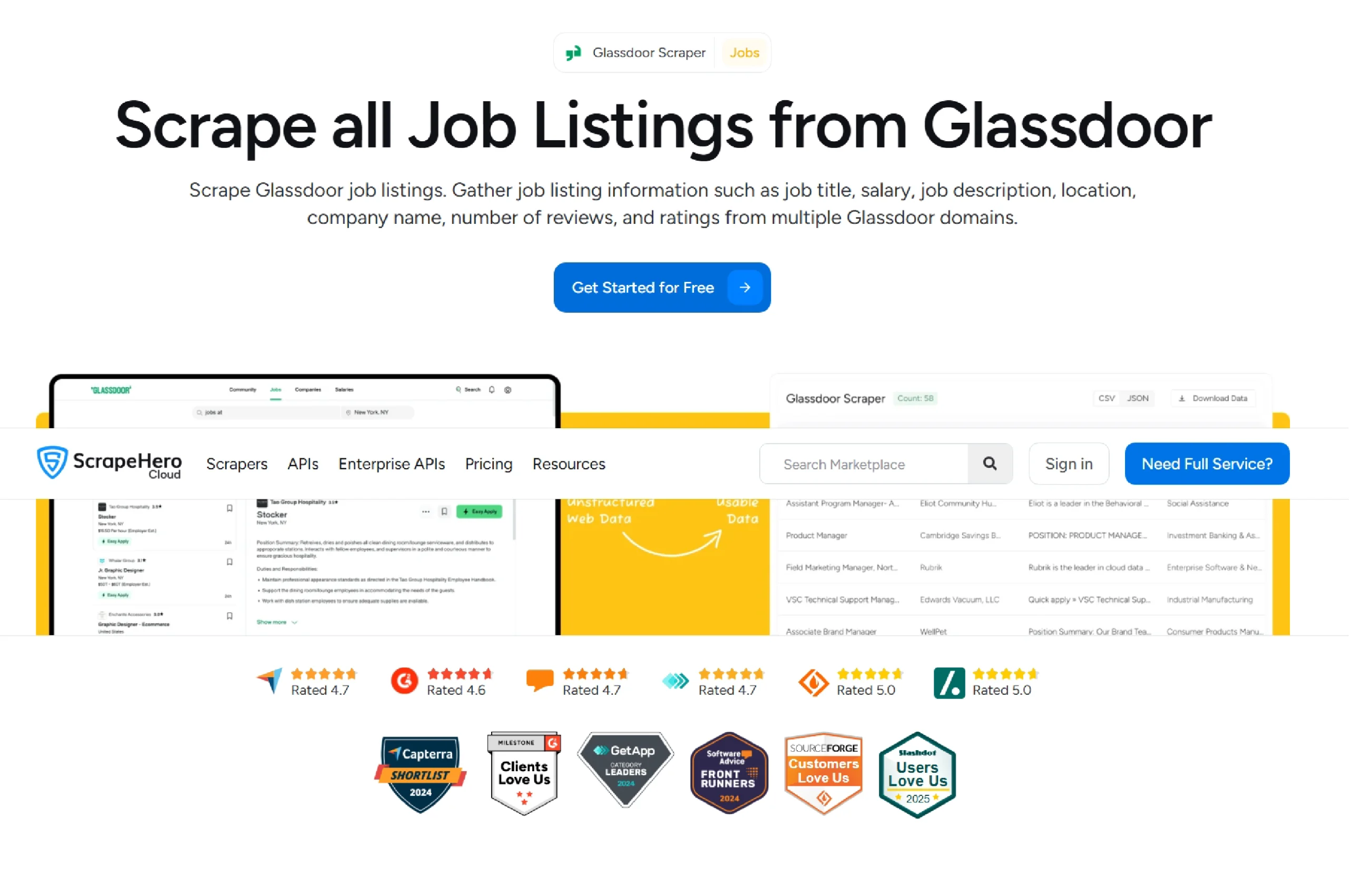 Glassdoor job listings scraper from ScrapeHero