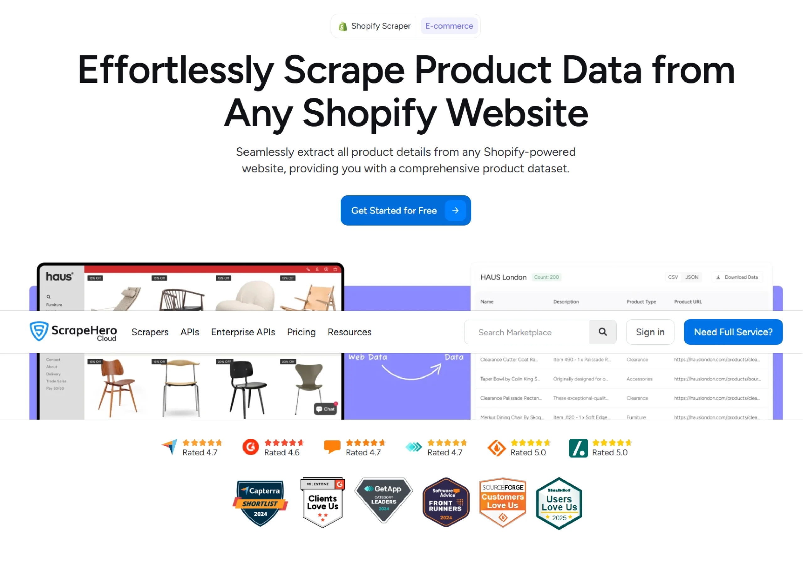 Shopify scraper from ScrapeHero