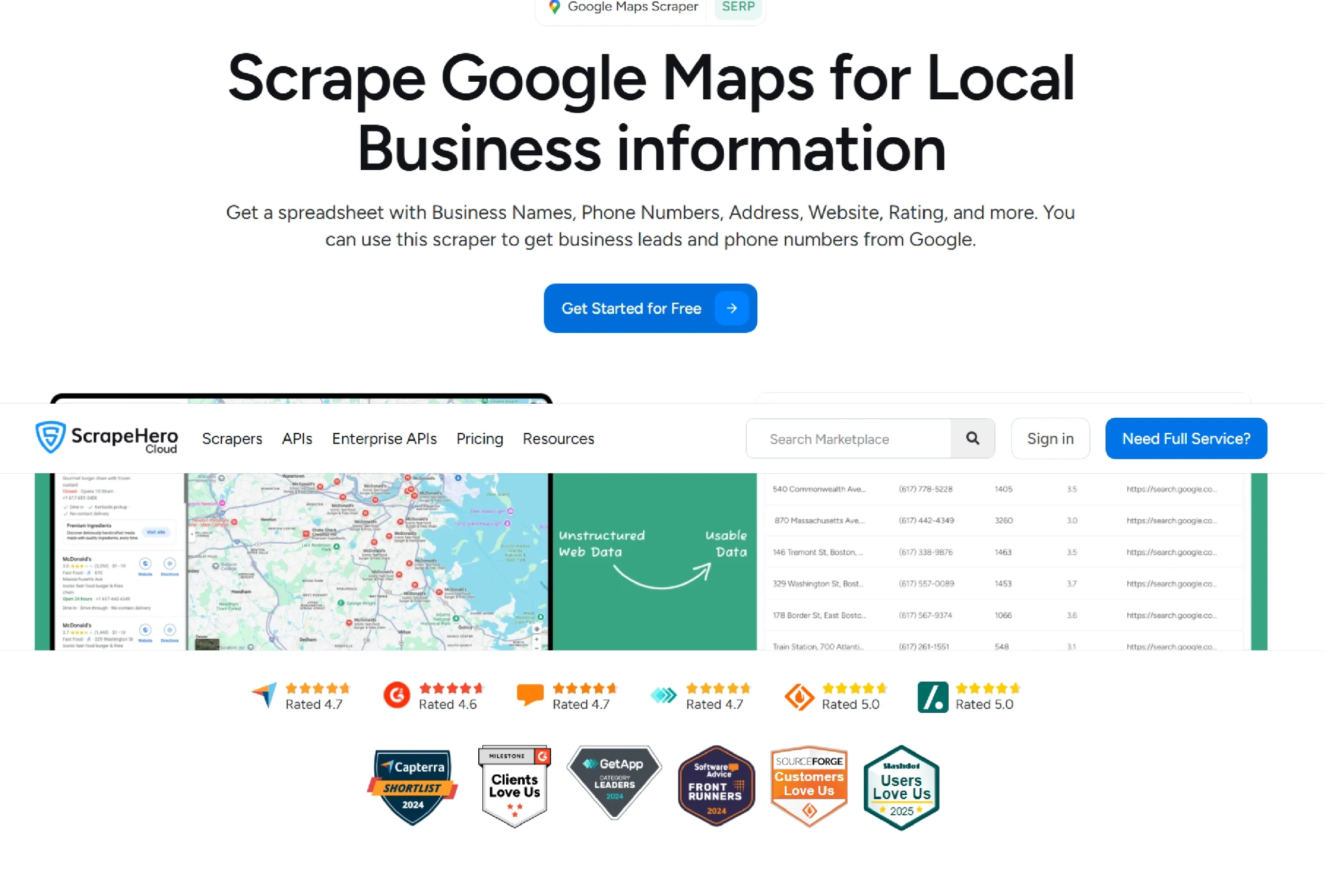Google Maps search results scraper from ScrapeHero