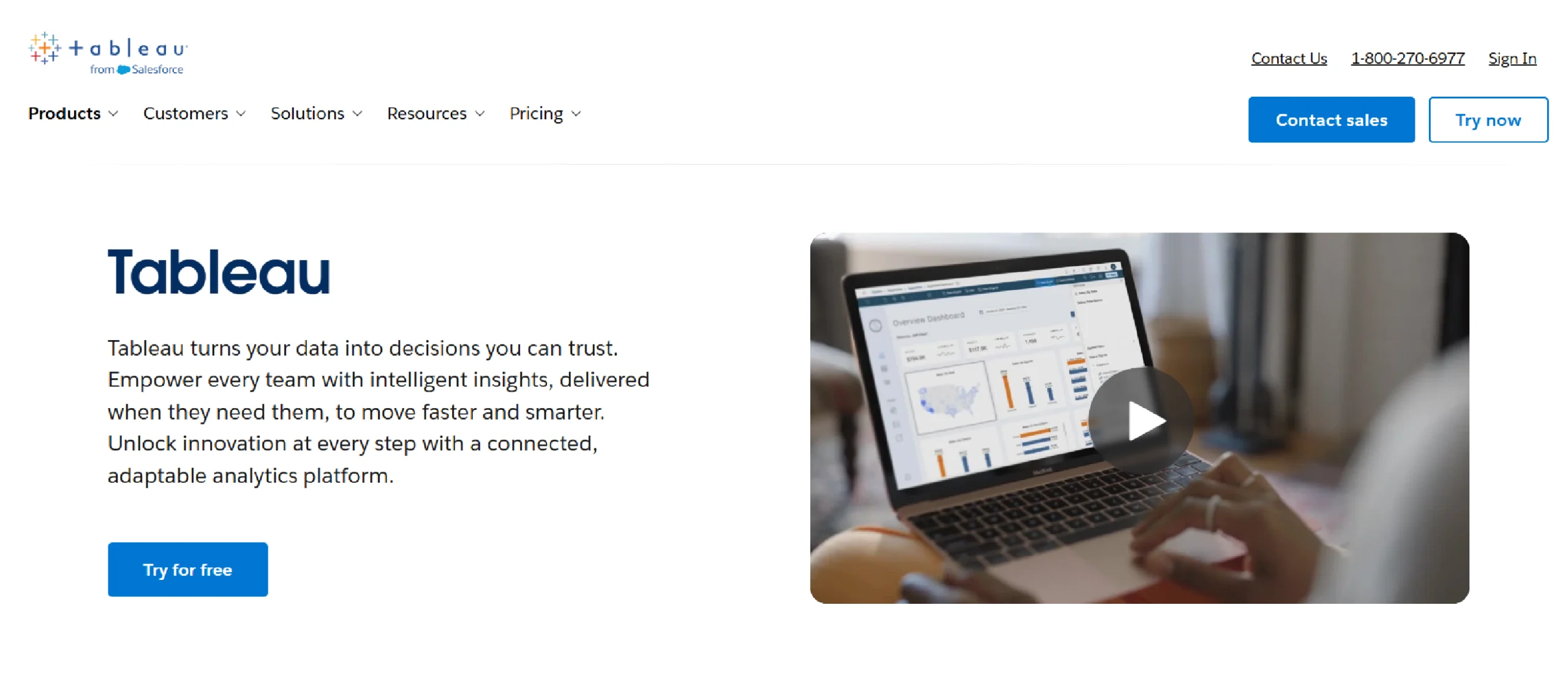 The homepage of Tableau, a data visualization tool.
