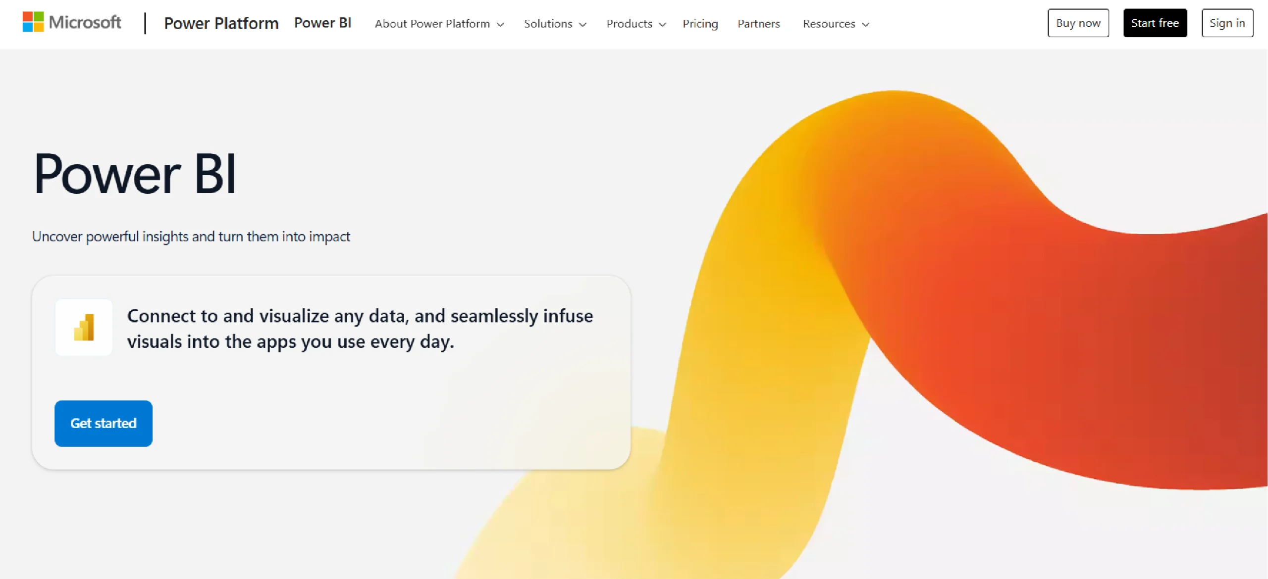 Home page of Power BI, one of the popular data visualization tools.