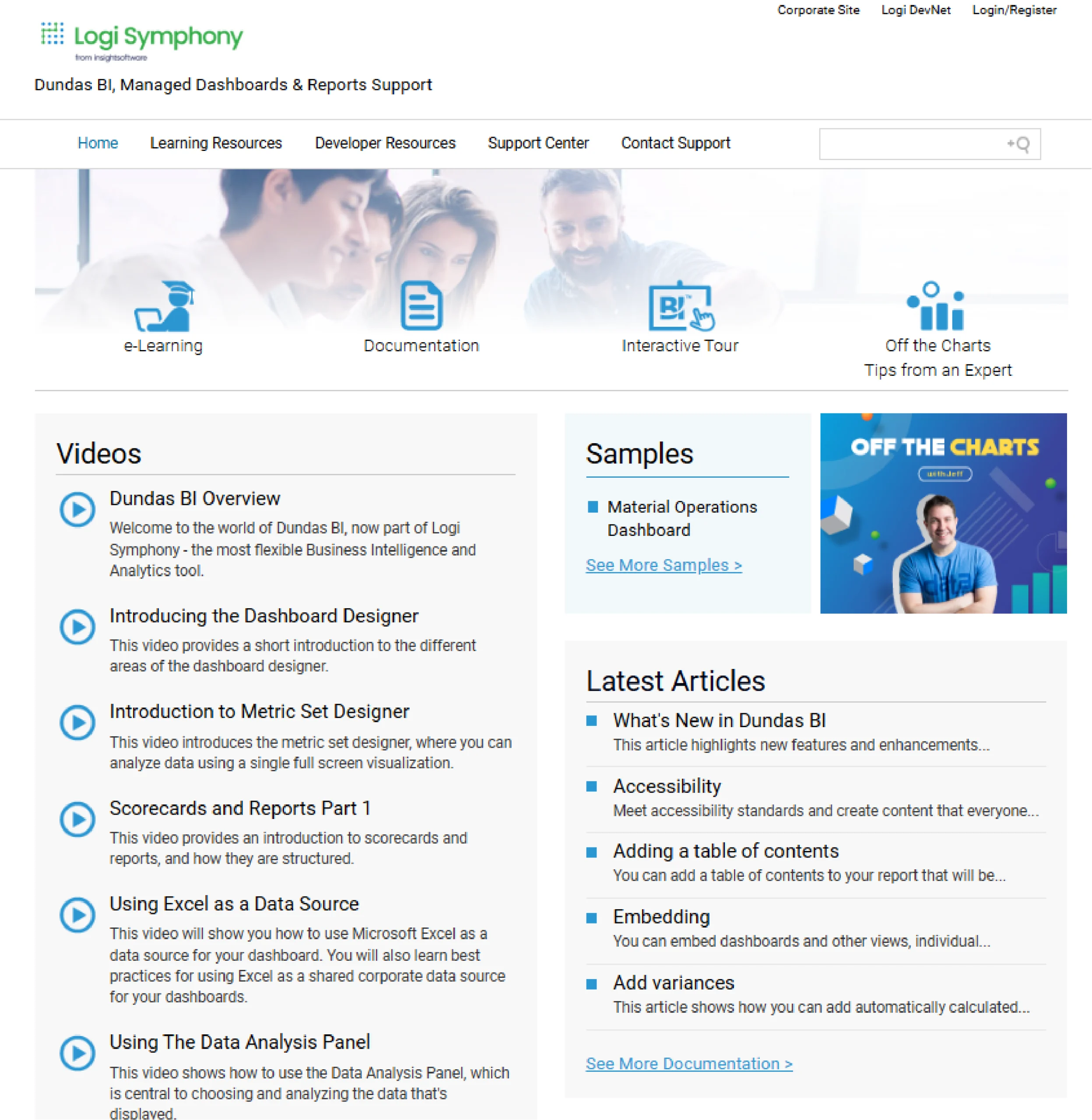 Home page of Dundas BI, one of the data visualization tools.