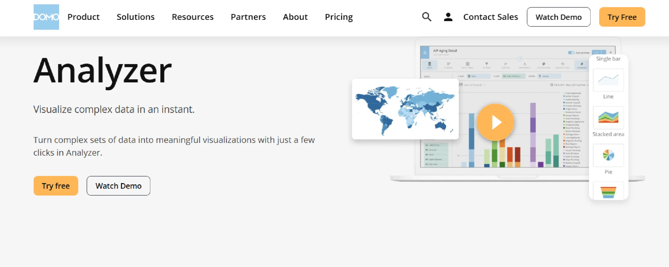 Home page of Domo, a cloud-based data visualization tool.
