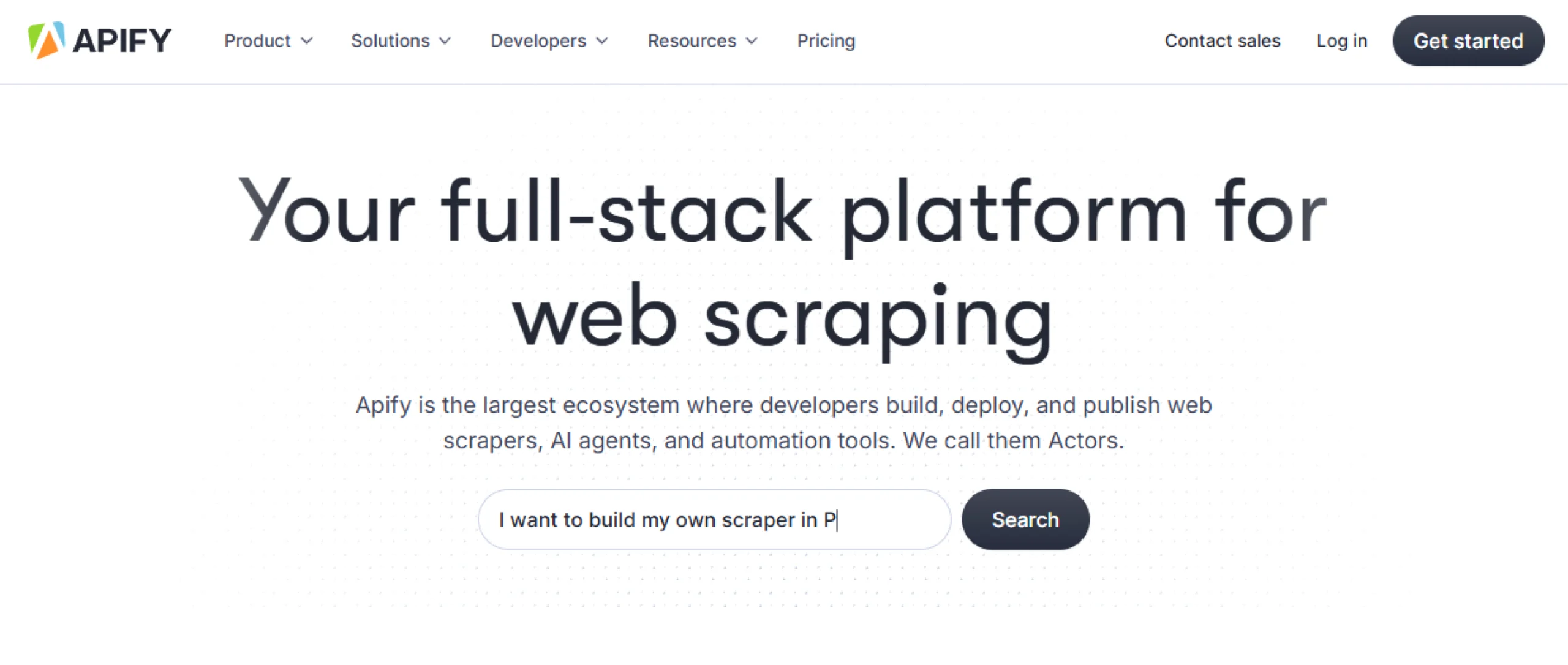 Home page of Apify, one of the web scraping software available in 2025. 