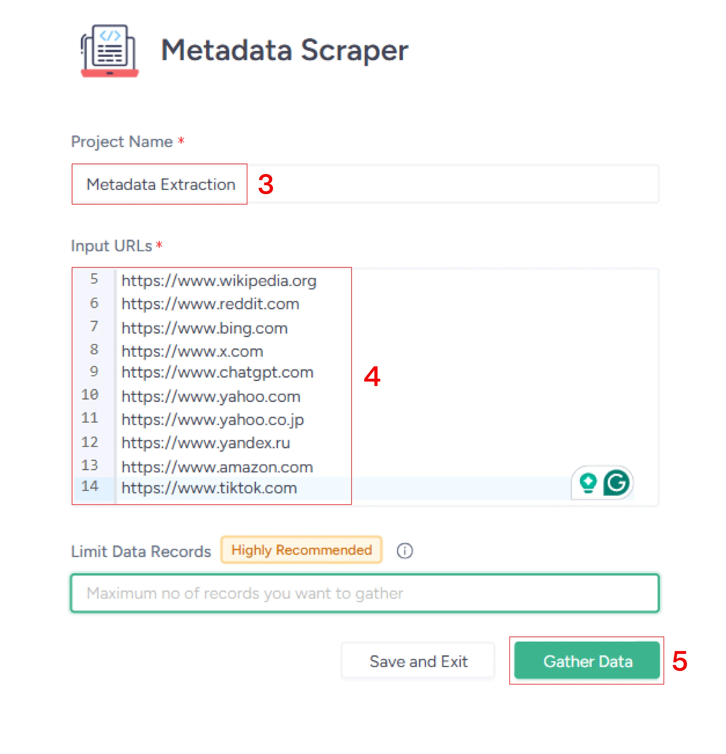 Setting up ScrapeHero Cloud’s Metadata Scraper 