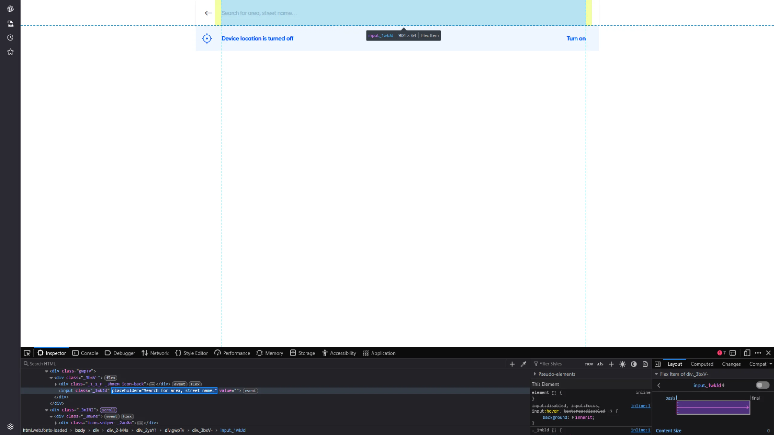 Inspecting the input box 