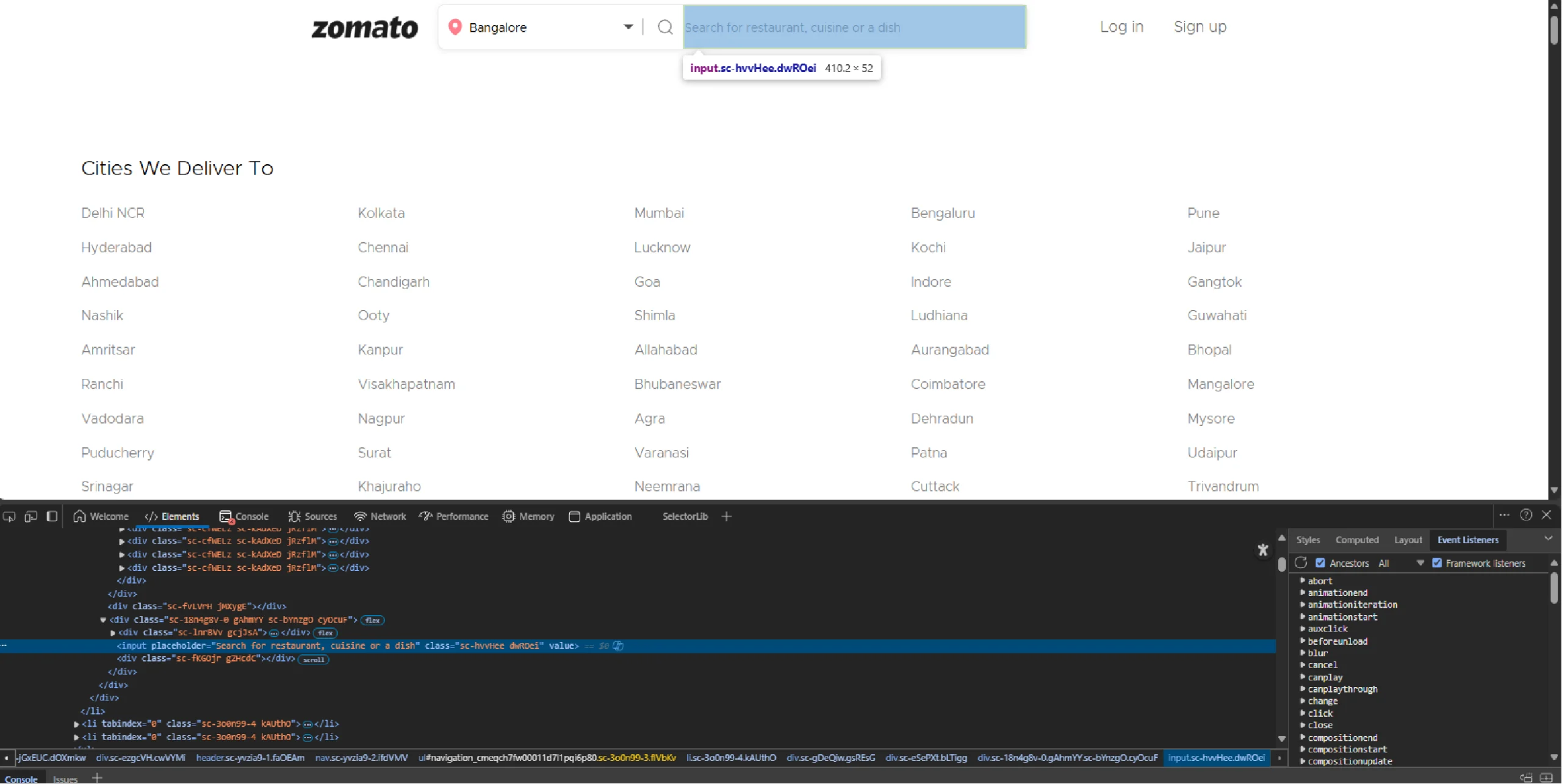 Inspecting the search input 