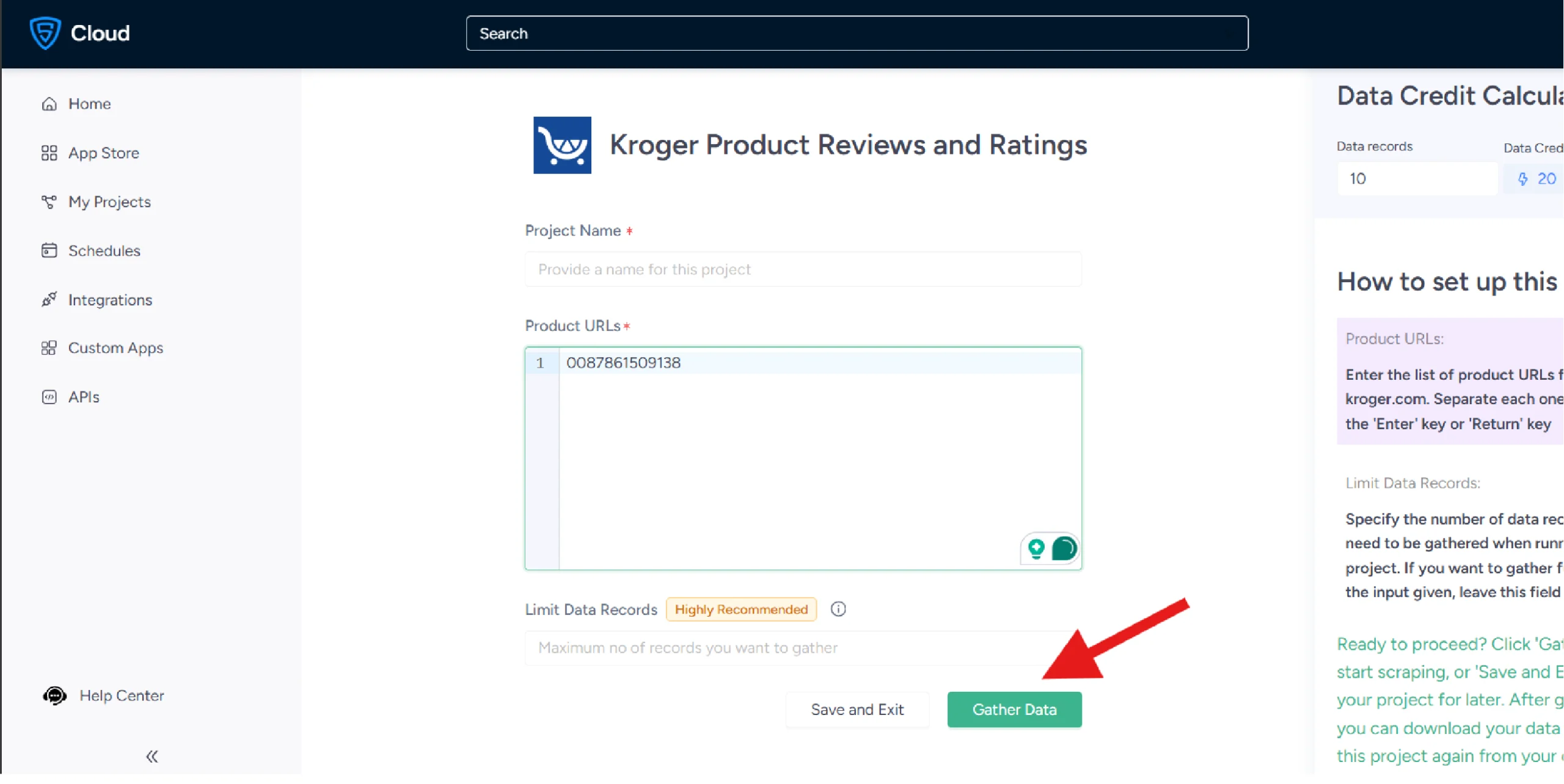 Starting the scraper by clicking Gather Data