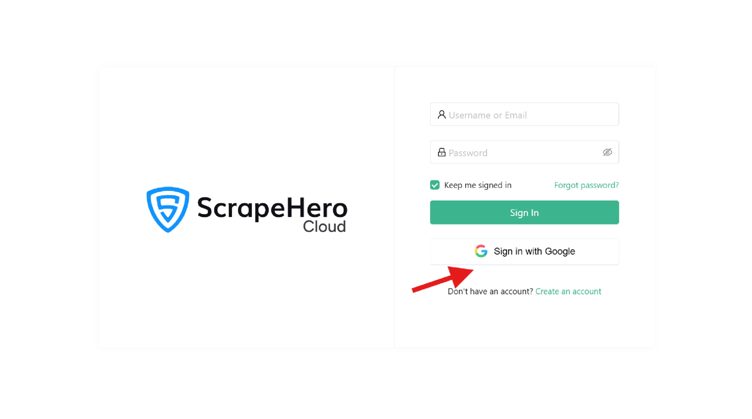 Logging in to ScrapeHero Cloud