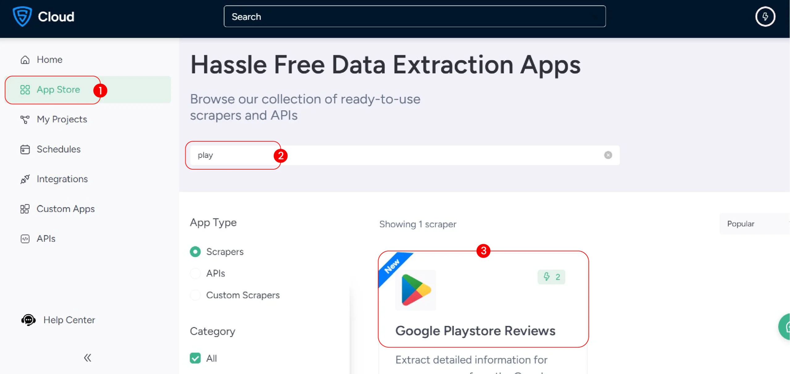 Navigating to the Play Store Apps and Games Reviews Scraper