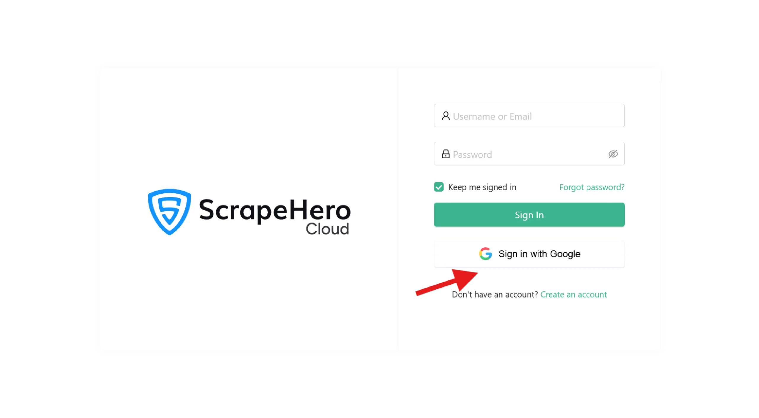 Logging in to ScrapeHero Cloud