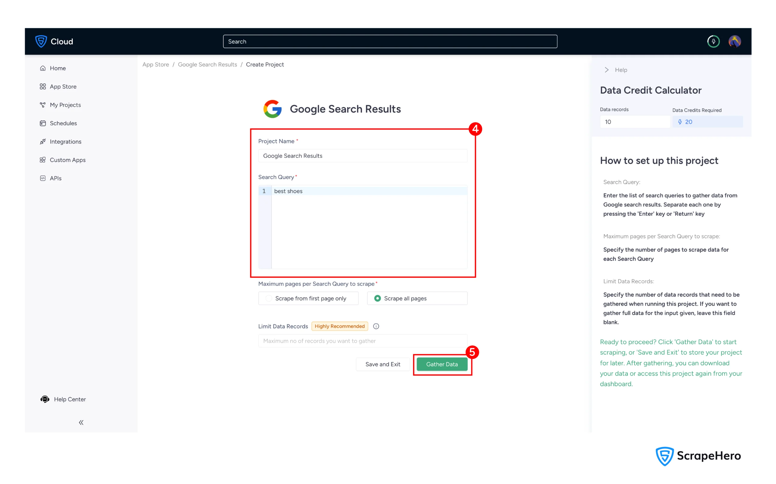 Setting the Google Search Results scraper