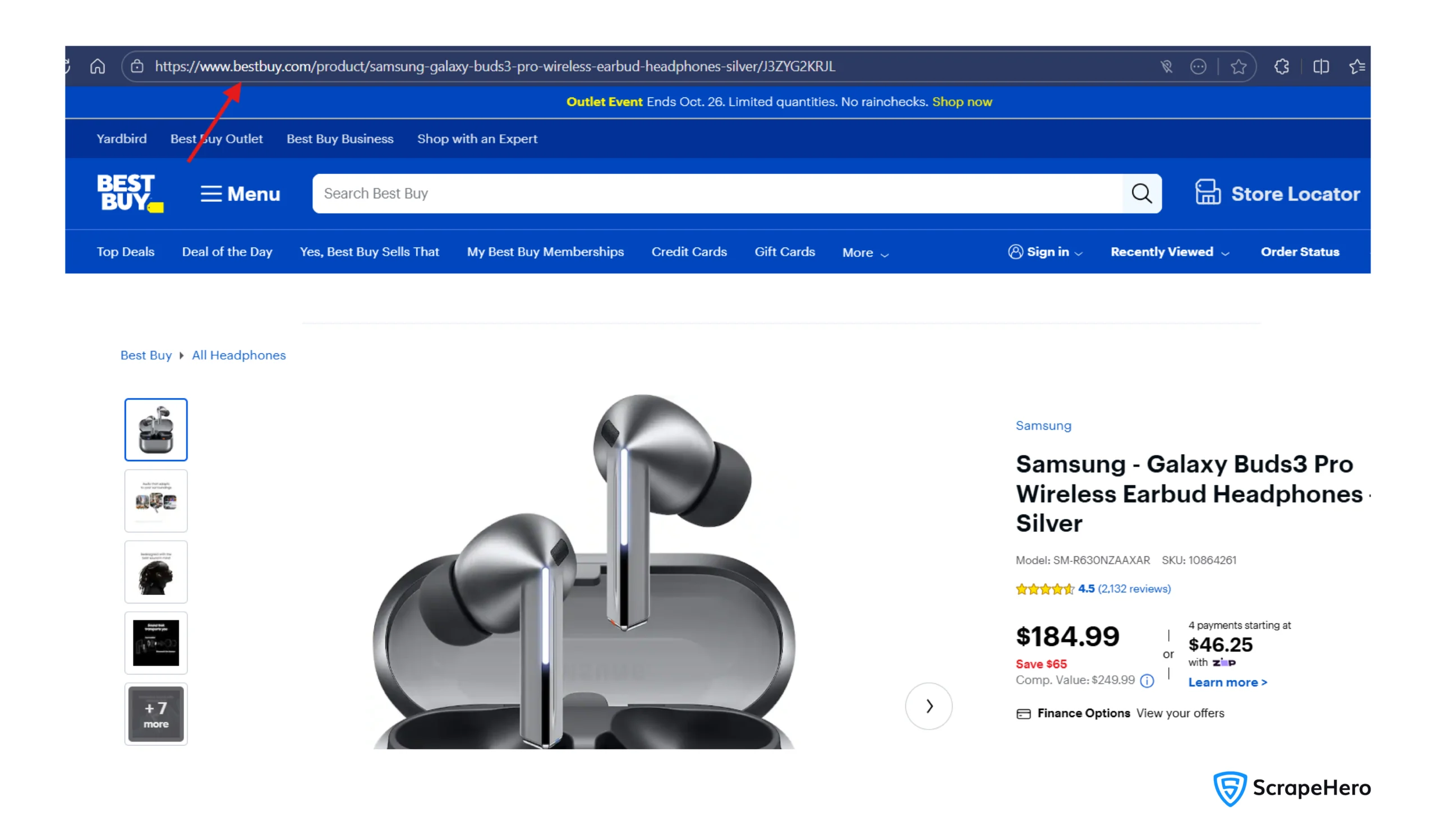 BestBuy product page showing the product URL