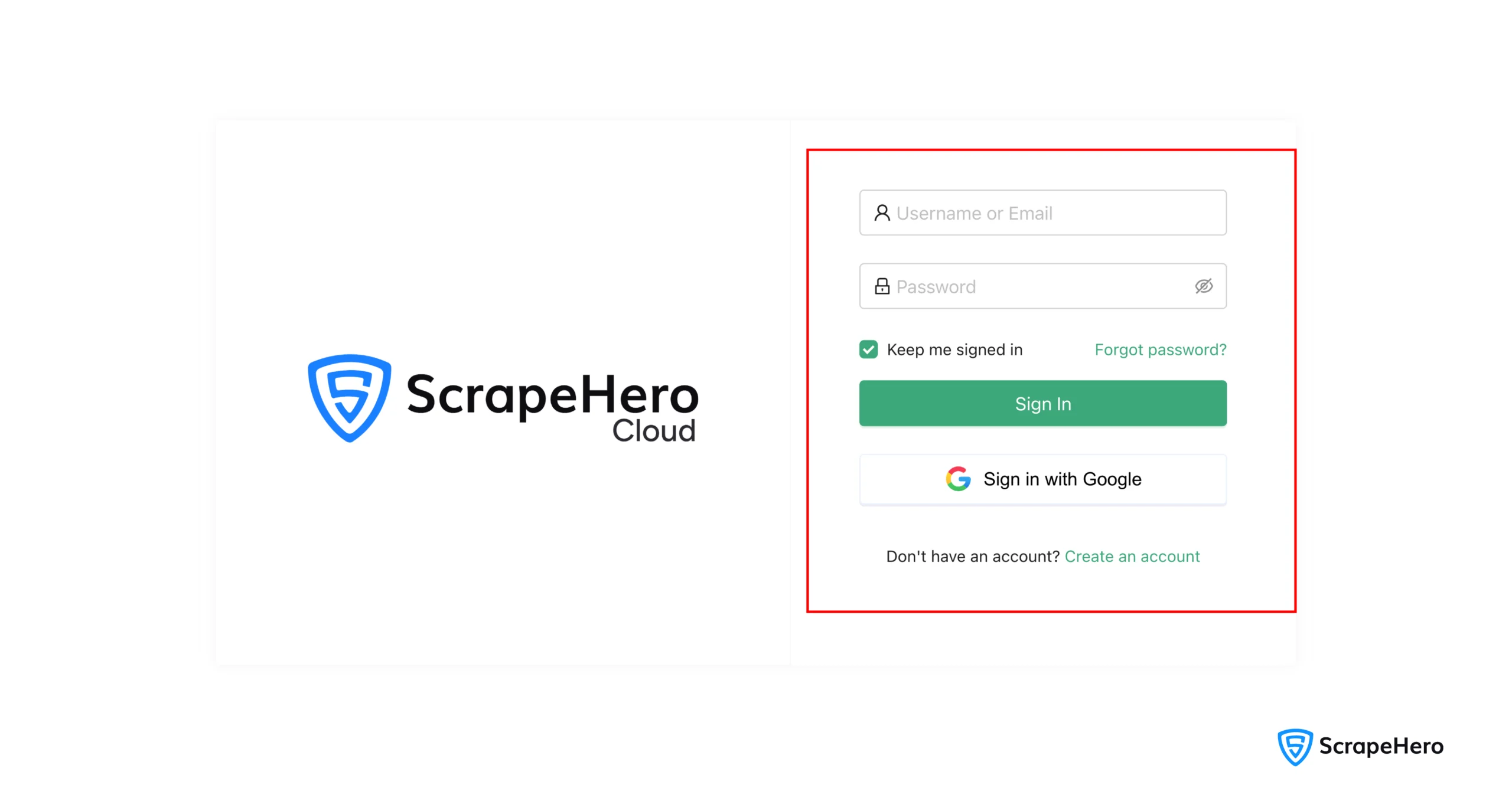 Logging in to ScrapeHero Cloud using ‘Sign in with Google’ button