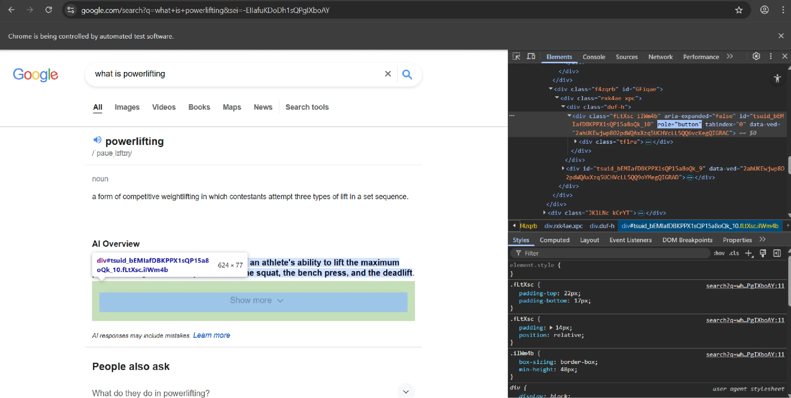 Inspecting the “Show more” button