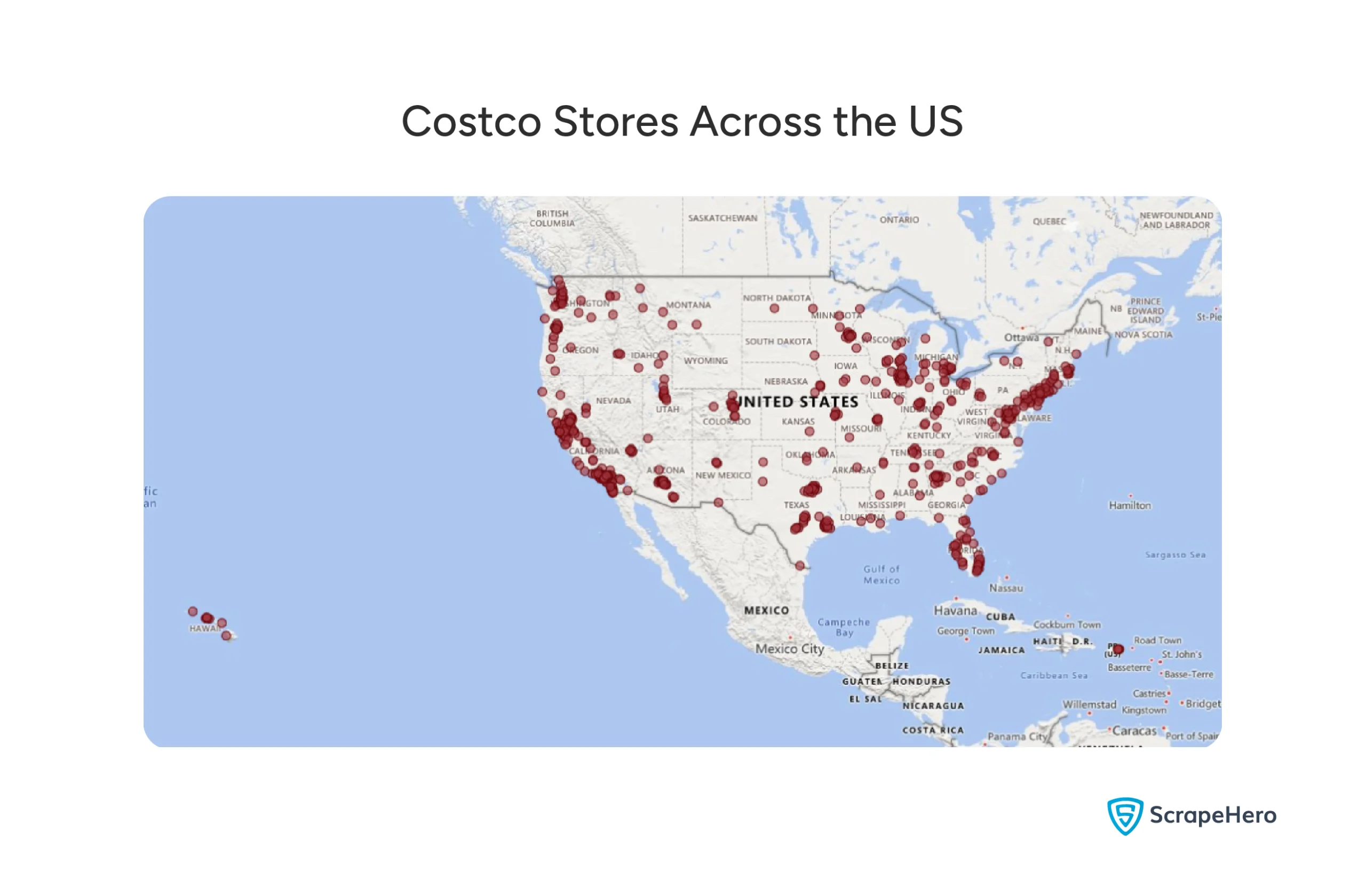Map of the US showing the presence of Costco locations.