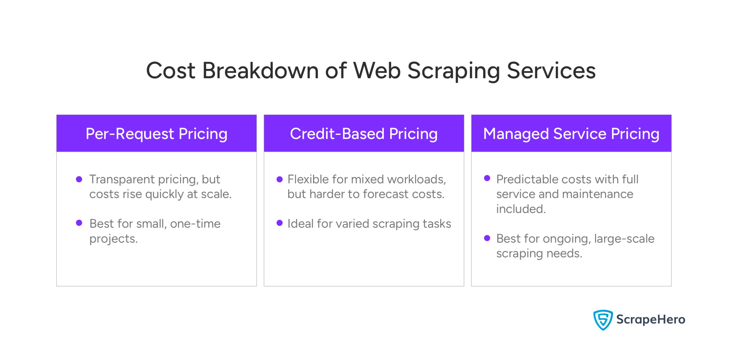 Visual breakdown of different pricing models for e-commerce web scraping services.