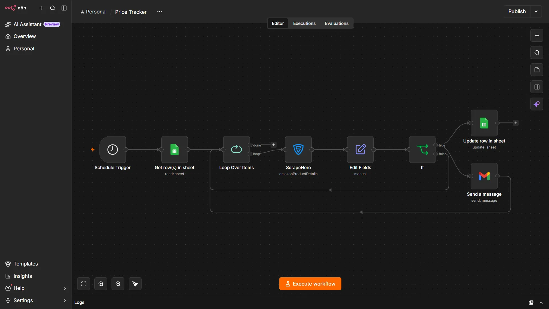 The Complete n8n workflow to track prices using ScrapeHero