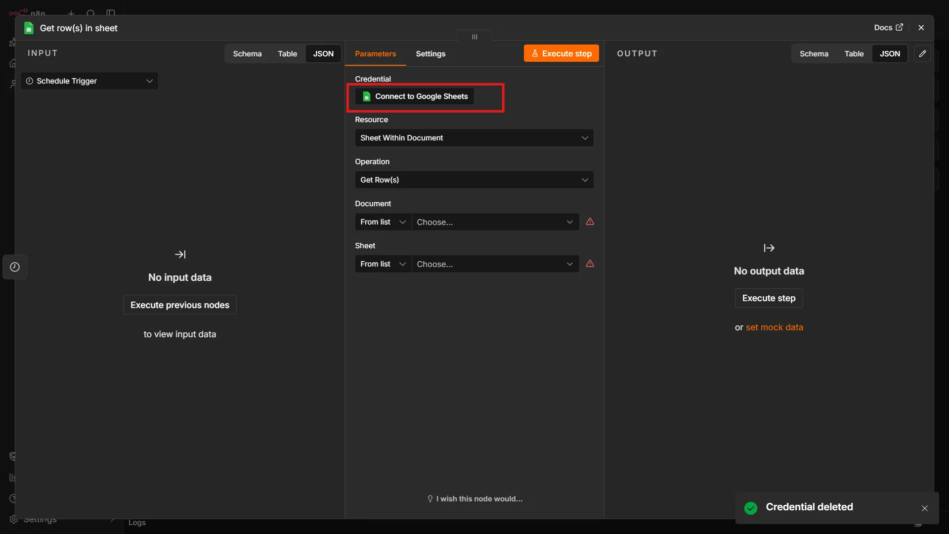 Connecting to Google Sheets in an n8n workflow