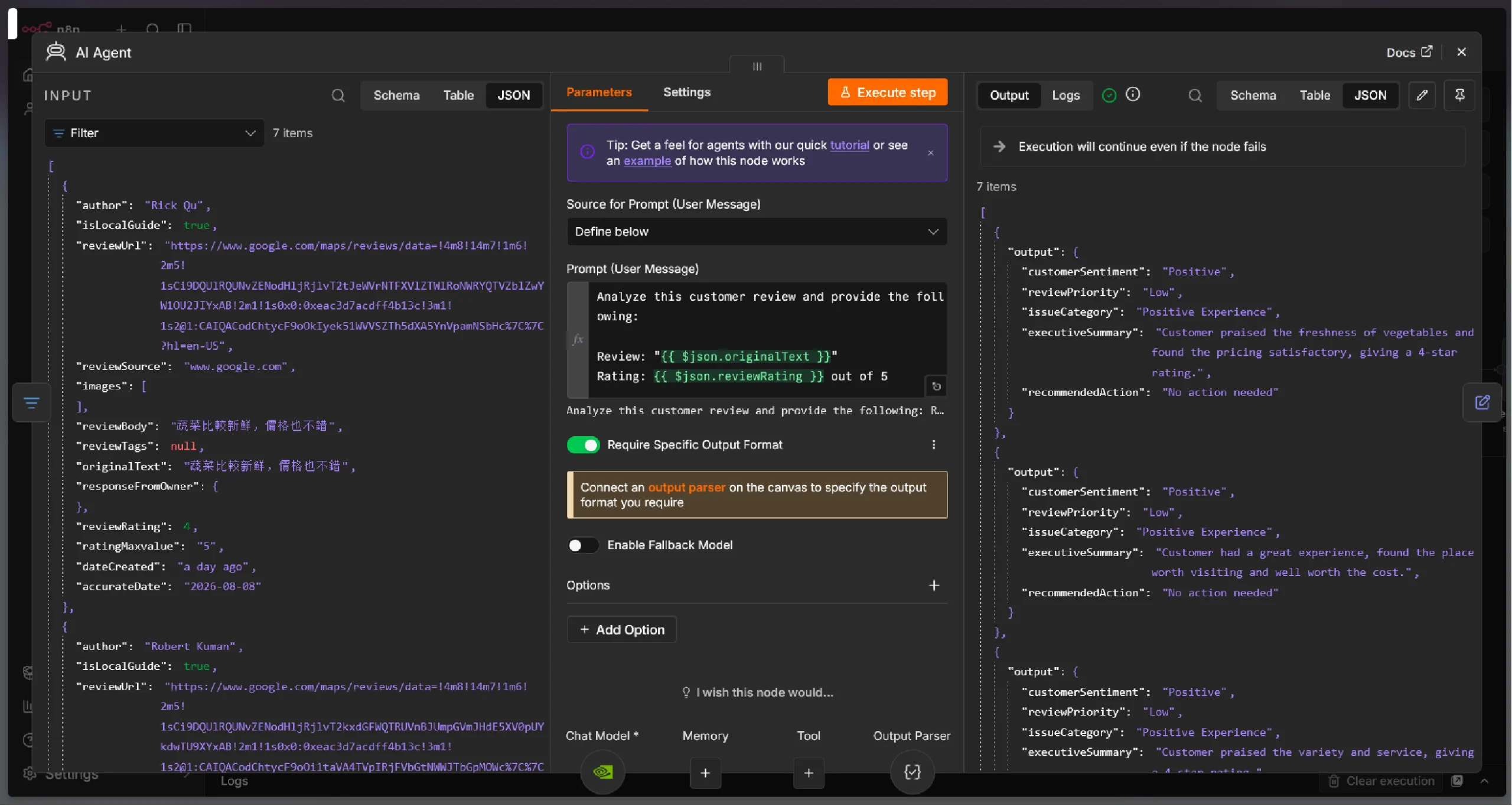 n8n's AI node configuration