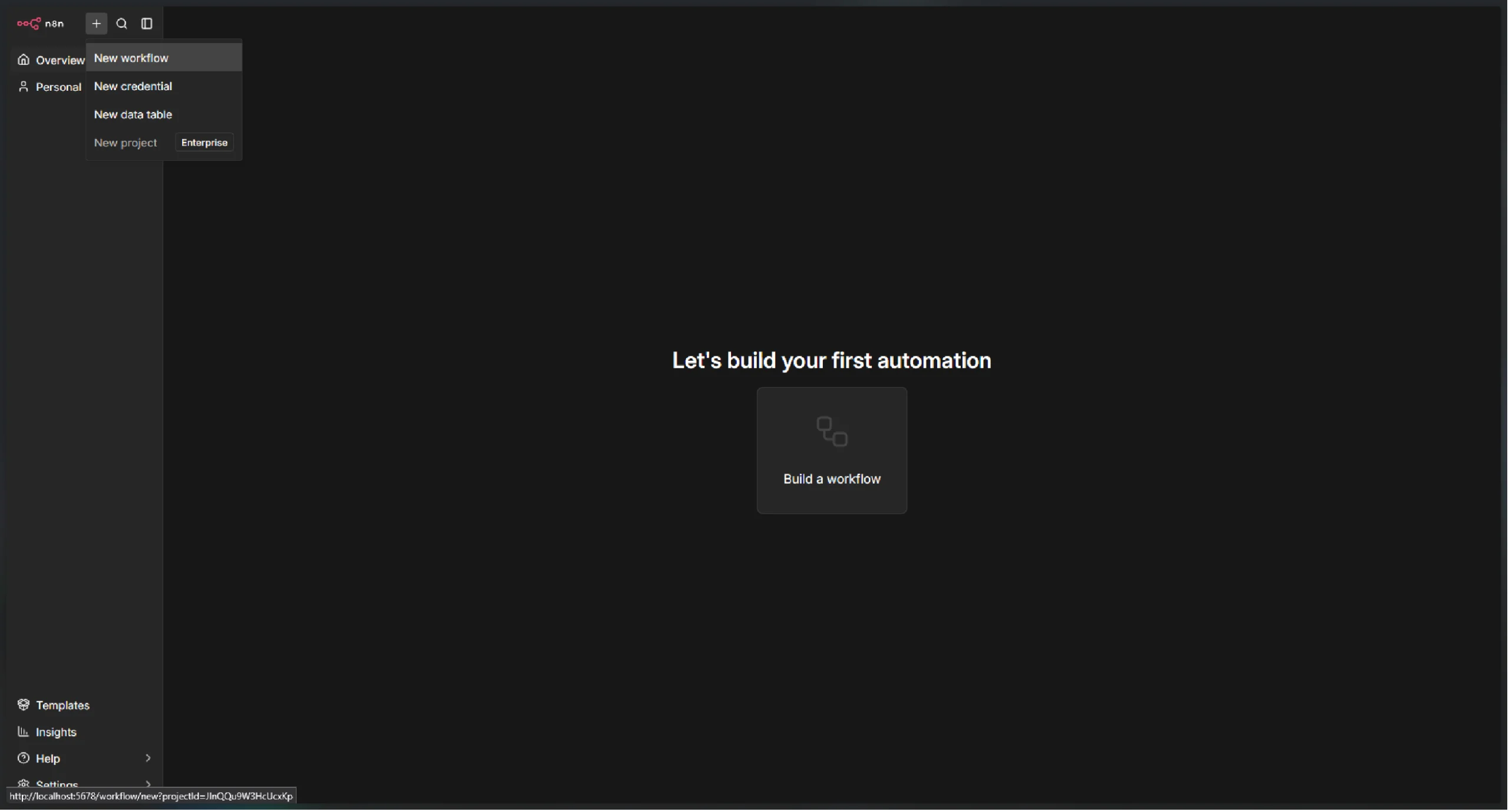 Creating a new workflow on n8n