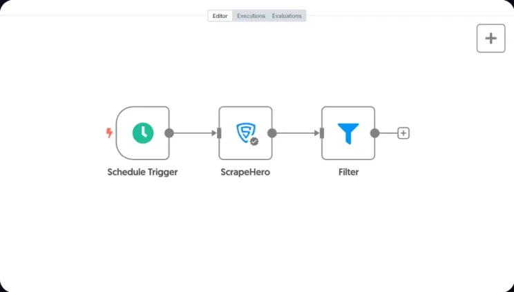 Once ScrapeHero is installed, just drag, drop, and connect it like any other node in a workflow.