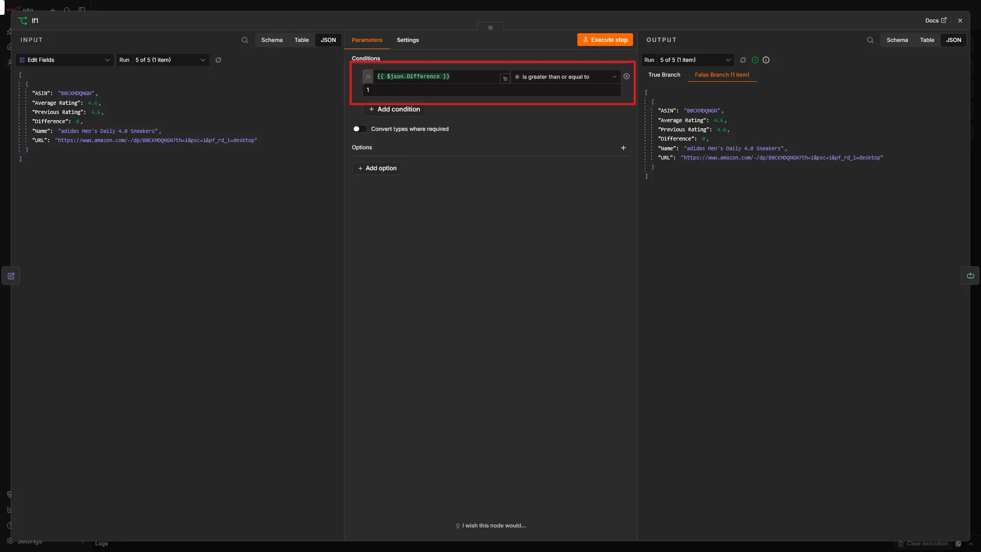 Configuring an n8n If node