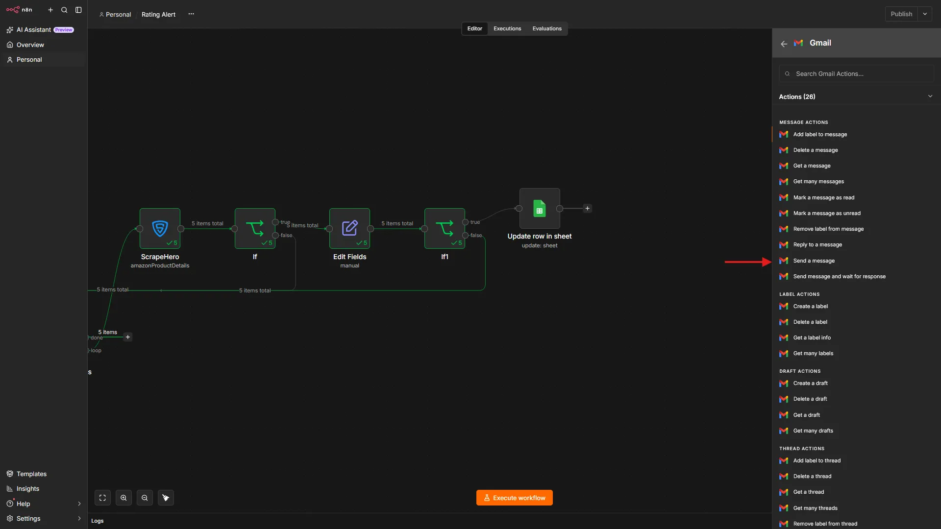 Connecting a Gmail node