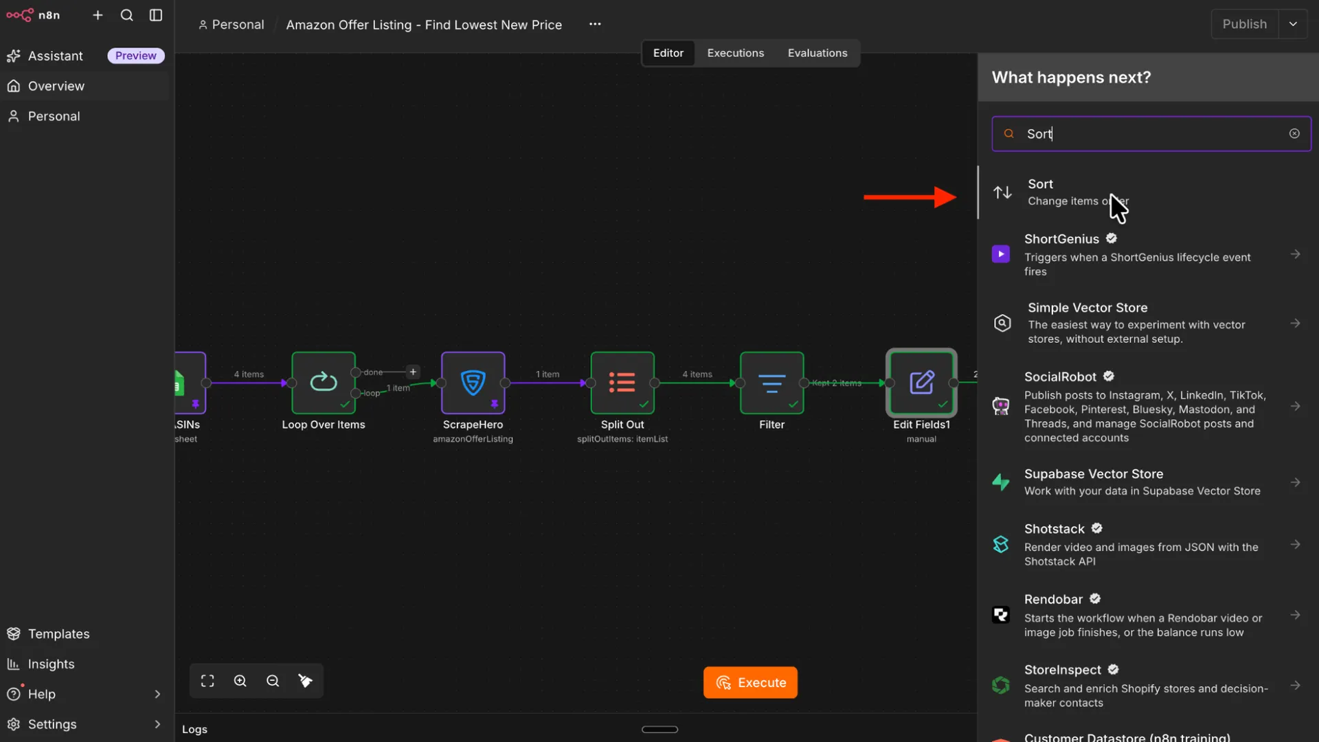 Adding a Sort node after the Edit Fields node