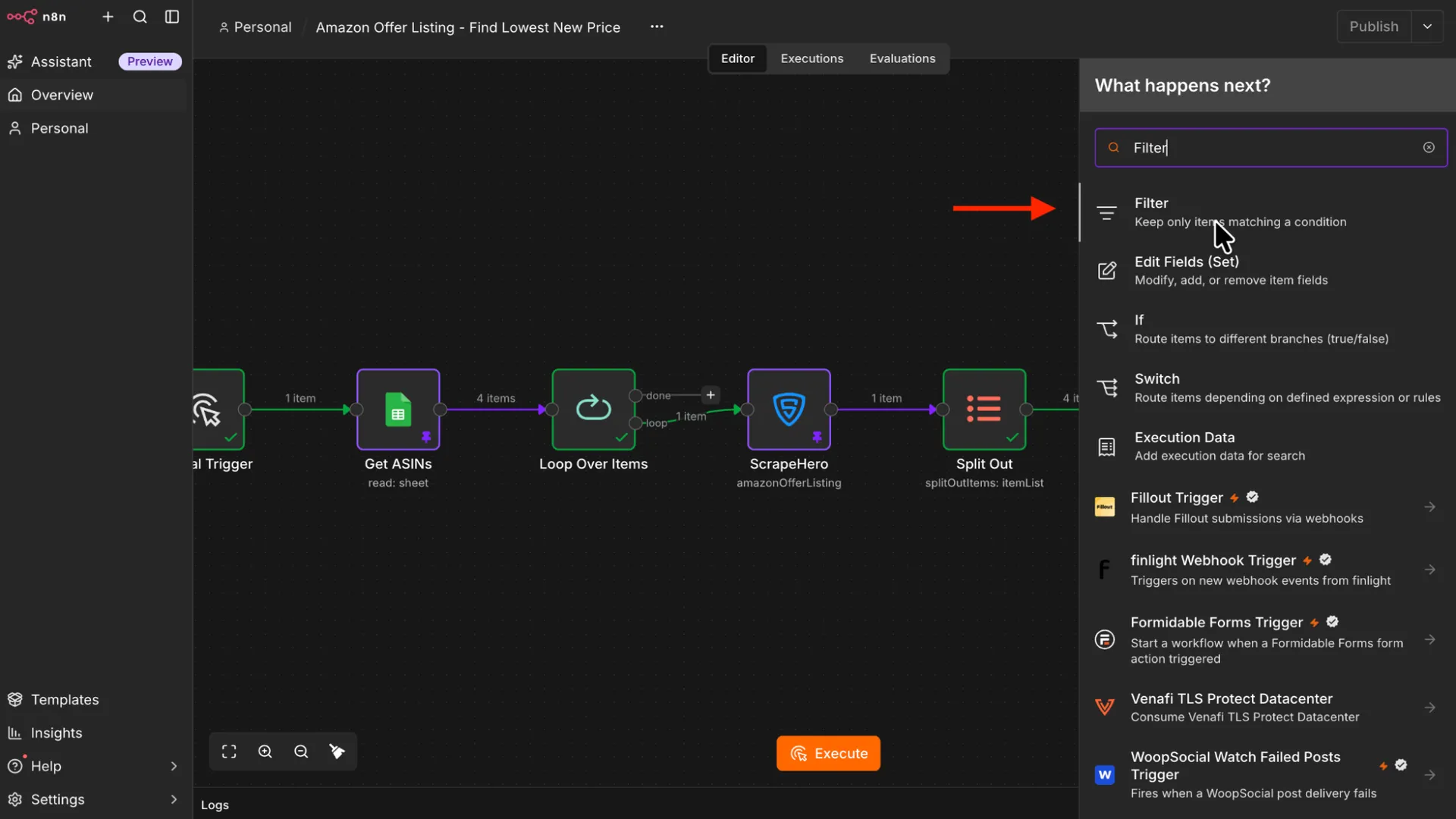Adding a Filter node right next to the Split Out node