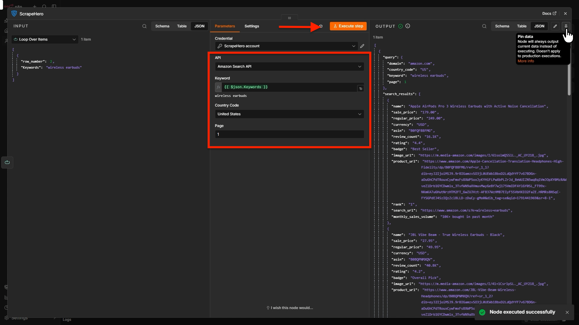 Configuring ScrapeHero community node in N8N