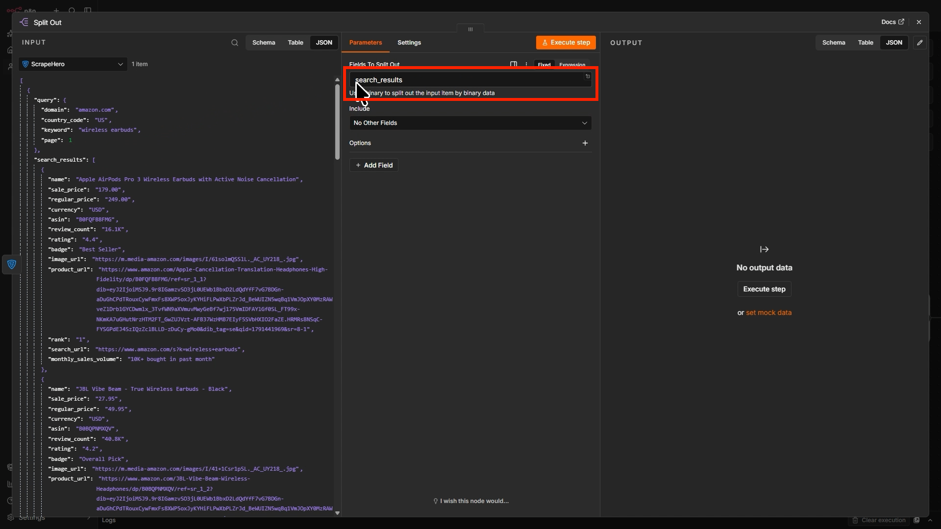 Configuring Fields To Split Out in a Split Out node