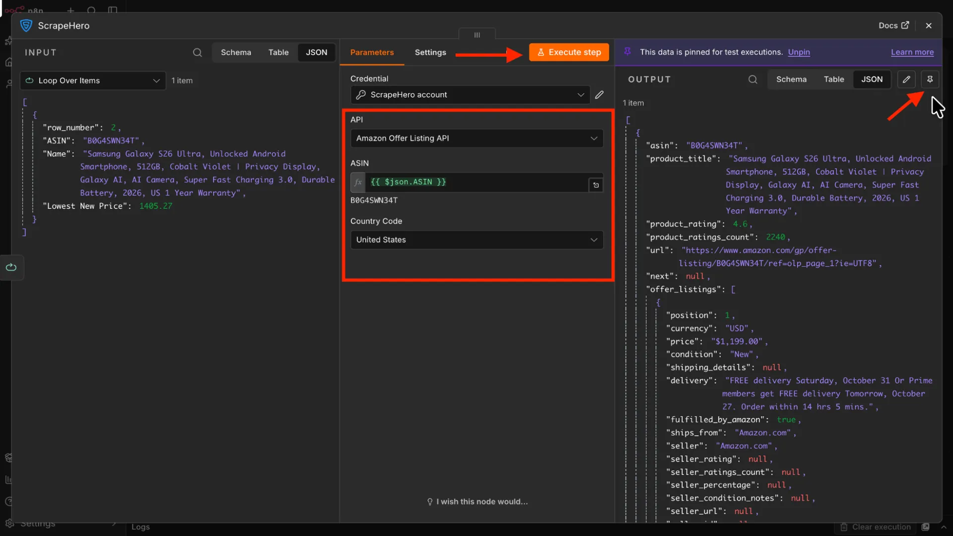 Configuring the ScrapeHero n8n node