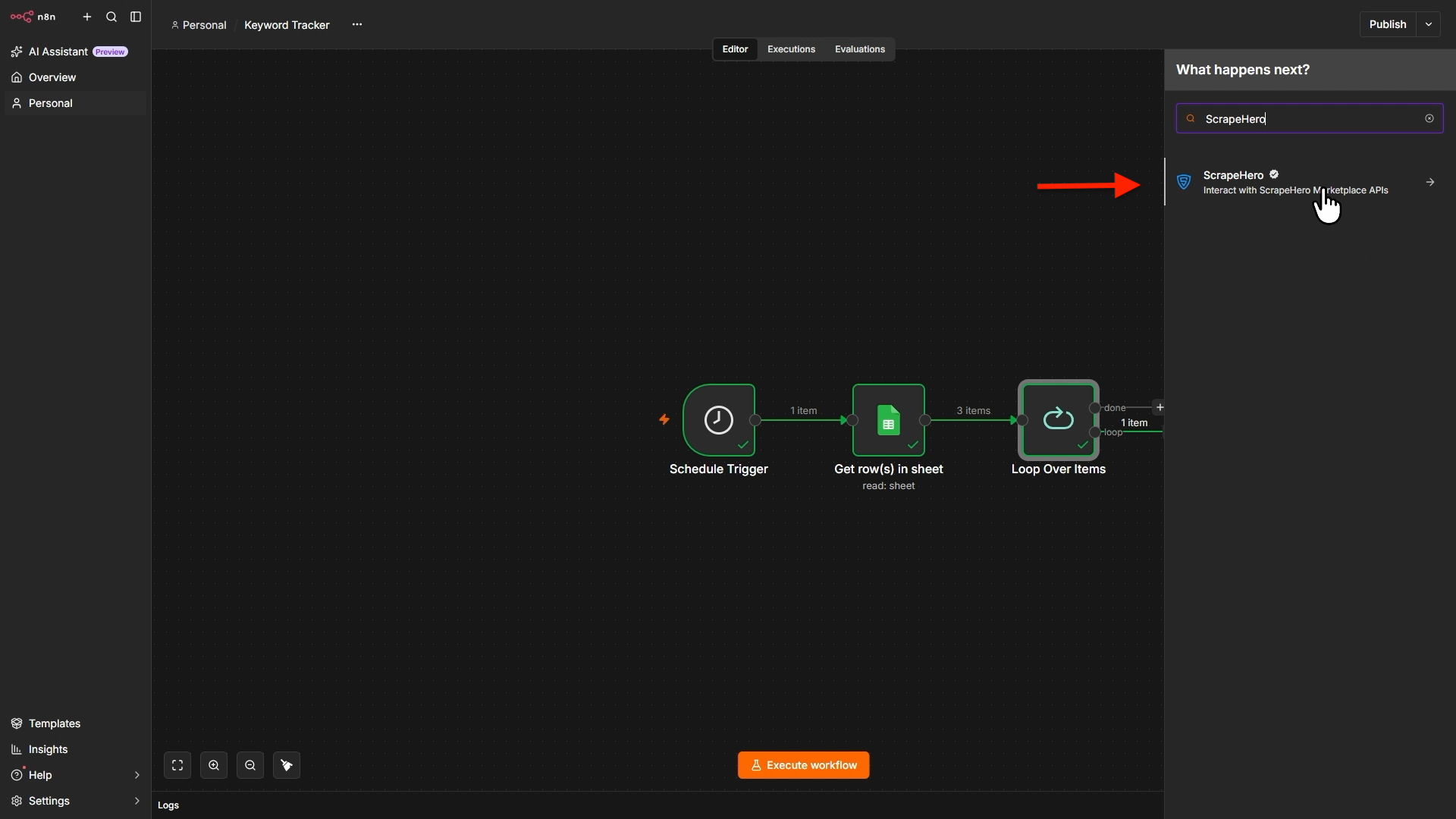 Adding ScrapeHero node for n8n Amazon keyword monitoring