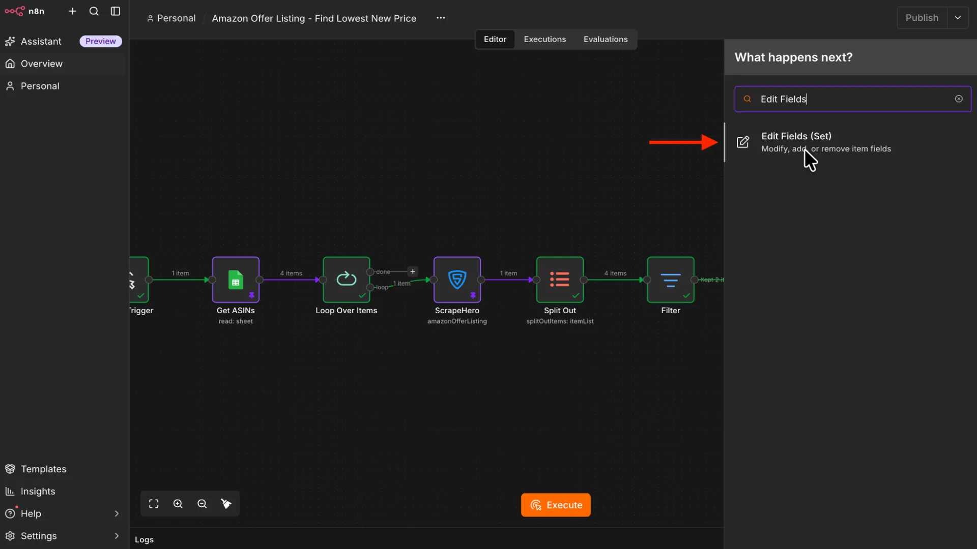 Adding Edit Fields node right next to the Filter node
